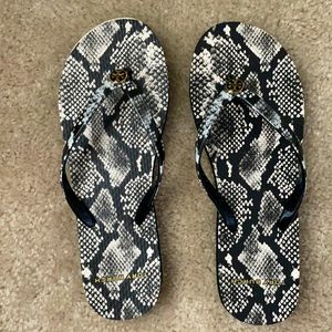 Tory Burch snake skin flip flops